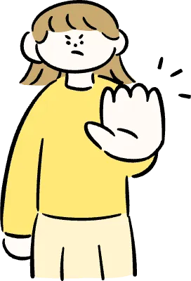 마루가족 유리씨 손바닥을 앞으로 내밀고 거절하고 있는 모습