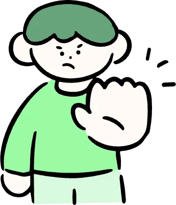 마루가족 하루짱 손바닥을 앞으로 내밀고 거절하고 있는 모습