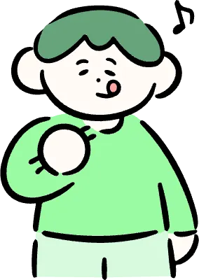 마루가족 하루짱 웃으며 젓가락으로 식사하는 모습