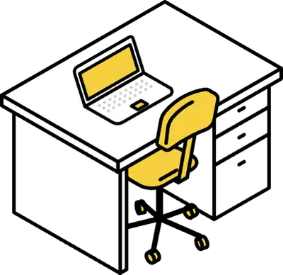 Simple and cute isometric line art illustration of an organized desk with only a laptop