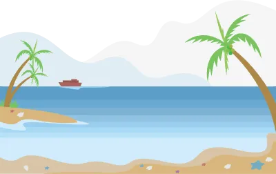 만화 스타일의 해변 평야 일러스트