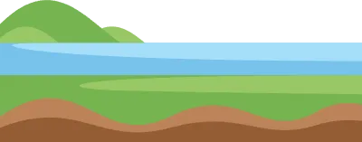 초록 들판과 아스팔트 도로가 있는 평야 풍경 일러스트