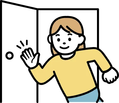 문을 열고 나오면서 인사하는 모습