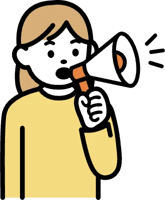 확성기를 들고 말하는 모습