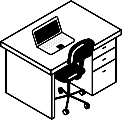 Simple and cute isometric line art illustration of an organized desk with only a laptop