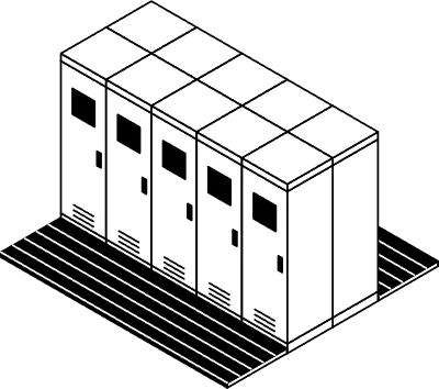 Simple and cute isometric line art illustration of locker rooms and locker rooms lined up back to ba