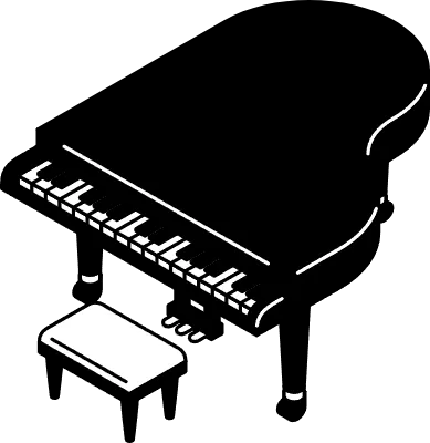 Simple and cute isometric line art illustration of a music room with a grand piano with the lid clos