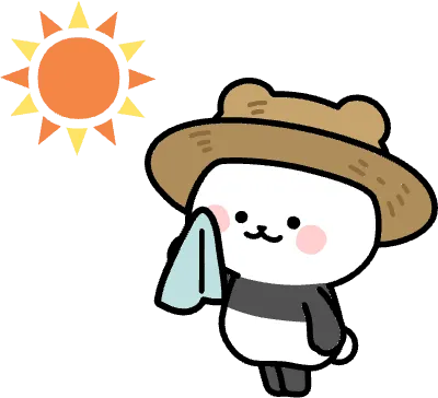 猛暑で汗を拭くパンダのイラスト