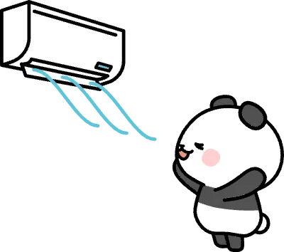 エアコンで涼むパンダのイラスト