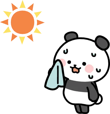 猛暑で汗をかくパンダのイラスト