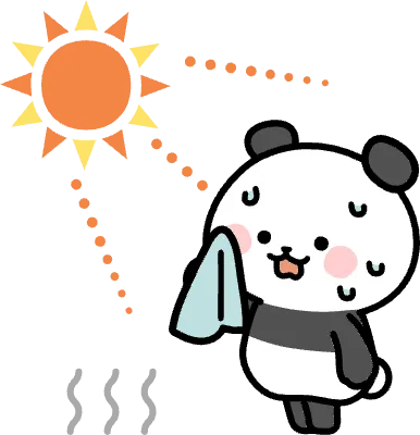 猛暑で汗をかくパンダのイラスト