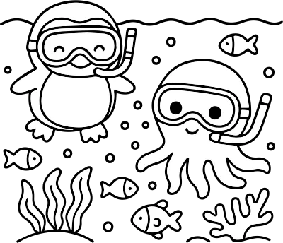 여름 스노클링 색칠공부 도안