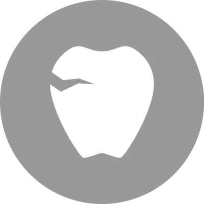 Circle icon with blue shadow, tooth decay