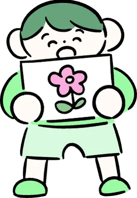 마루가족 하루짱 그림을 들고 웃고 있는 모습