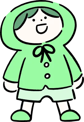 마루가족 하루짱 비옷 모자를 쓰고 올려보는 모습