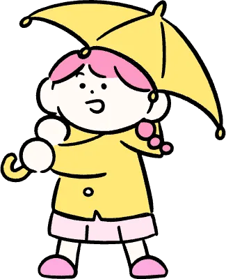 마루가족 하나짱 노란 우산과 비옷을 입은 모습