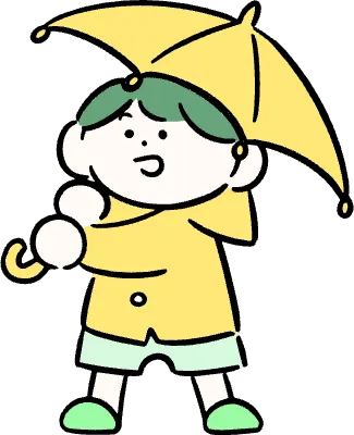 마루가족 하루짱 노란 우산과 비옷을 입은 모습