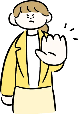 마루가족 직장인 유리씨 손바닥을 앞으로 내밀고 거절하고 있는 모습