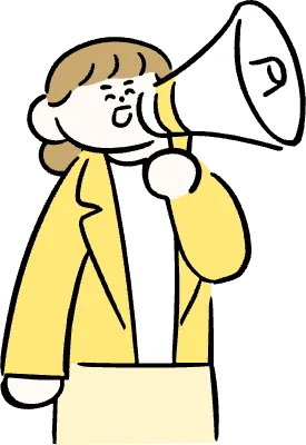 마루가족 직장인 유리씨 확성기를 들고 말하는 모습