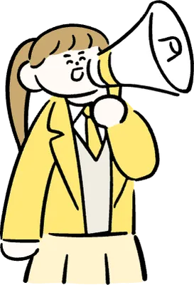 마루가족 학생 유리짱 확성기를 들고 말하는 모습