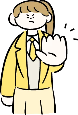 마루가족 학생 유리짱 손바닥을 앞으로 내밀고 거절하고 있는 모습