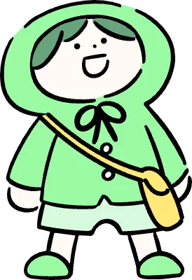 마루가족 유치원생 하루짱 비옷 모자를 쓰고 올려보는 모습