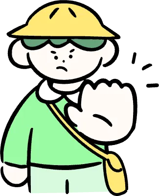 마루가족 유치원생 하루짱 손바닥을 앞으로 내밀고 거절하고 있는 모습