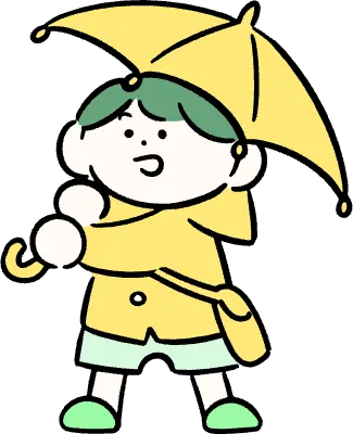 마루가족 유치원생 하루짱 노란 우산과 비옷을 입은 모습