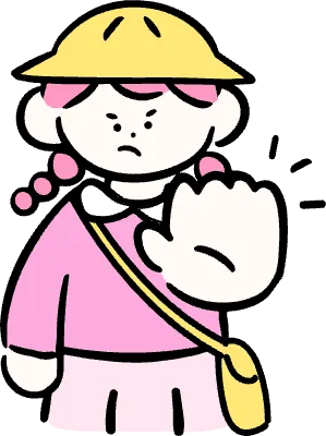 마루가족 유치원생 하나짱 손바닥을 앞으로 내밀고 거절하고 있는 모습