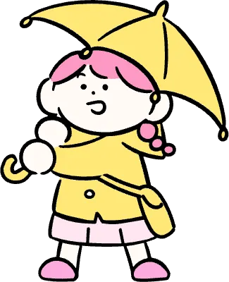 마루가족 유치원생 하나짱 노란 우산과 비옷을 입은 모습