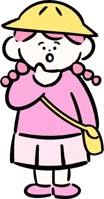 마루가족 유치원생 하나짱 턱에 손을 대고 고민하는 모습