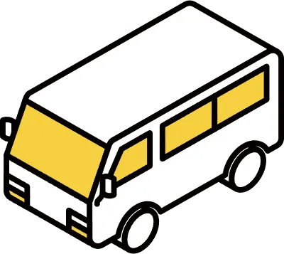 Isometric illustration of a white and yellow van in simple line art style, commercial vehicle vector