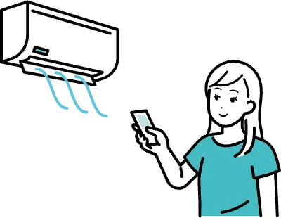 エアコンで涼む女性のイラスト