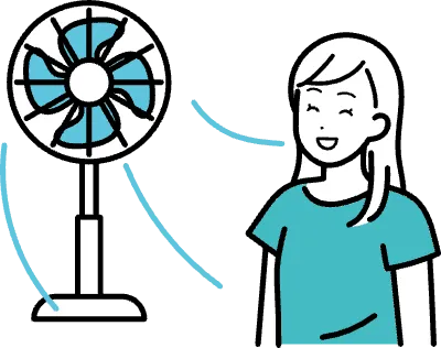 扇風機で涼む女性のイラスト