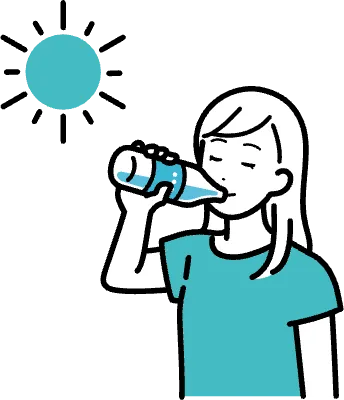 熱中症対策に水分補給をとる女性のイラスト