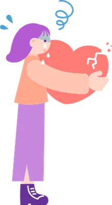 ヒビの入ったハートを抱きしめて涙を流す女性のイラスト