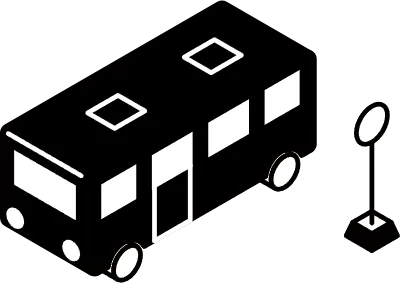 Bus and bus stop, simple black and white line drawing isometric illustration