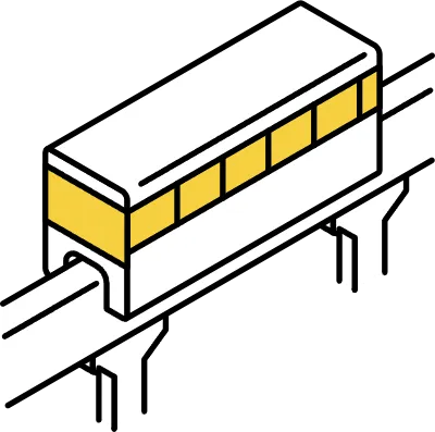 Ride icon, simple and cute isometric line drawing icon of a straddle monorail