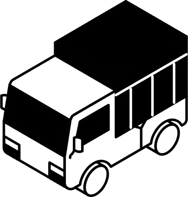 Vehicle icon, simple and cute isometric black and white line drawing icon of a light truck with hood