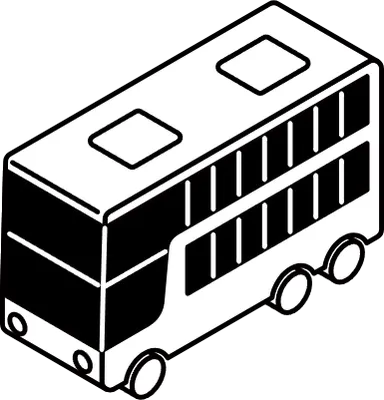 Vehicle icon, simple and cute isometric black and white line drawing icon of a doubledecker bus
