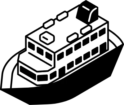Vehicle icon, simple and cute isometric black and white line drawing icon of a cruiser