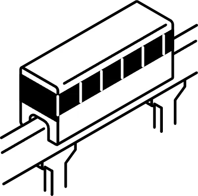 Ride icon, simple and cute isometric black and white line drawing icon of a straddle monorail