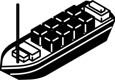 Vehicle icon, simple and cute isometric black and white line drawing icon of a cargo ship