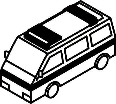 Isometric line art of a rotary with bus stop, parked bus and taxi in minimal urban cityscape,black a