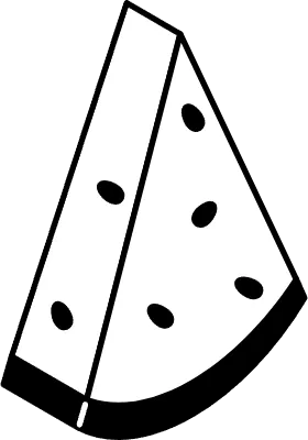 Isometric line art illustration of sliced watermelon, simple summer fruit icon, black and white