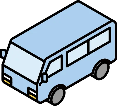 Isometric illustration of a white and yellow van in simple line art style, commercial vehicle vector