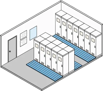 Simple and cute isometric line drawing illustration of a school locker room with lockers