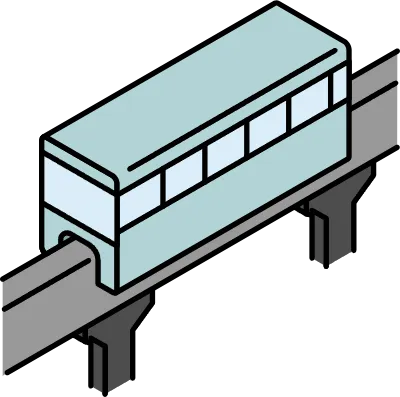 Ride icon, simple and cute isometric line drawing icon of a straddle monorail