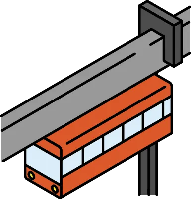 Ride icon, simple and cute isometric line drawing icon of a suspended monorail