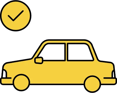 line icon of sedan car with check mark indicating inspection passed